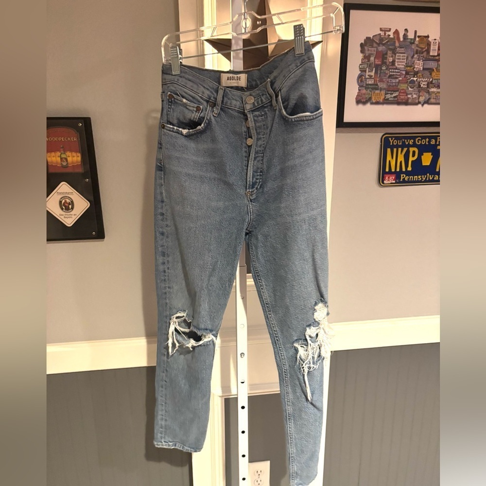 Agolde Riley Distressed Cropped Jeans Size 28 (no size tag but measures 28) - Picture 2 of 6